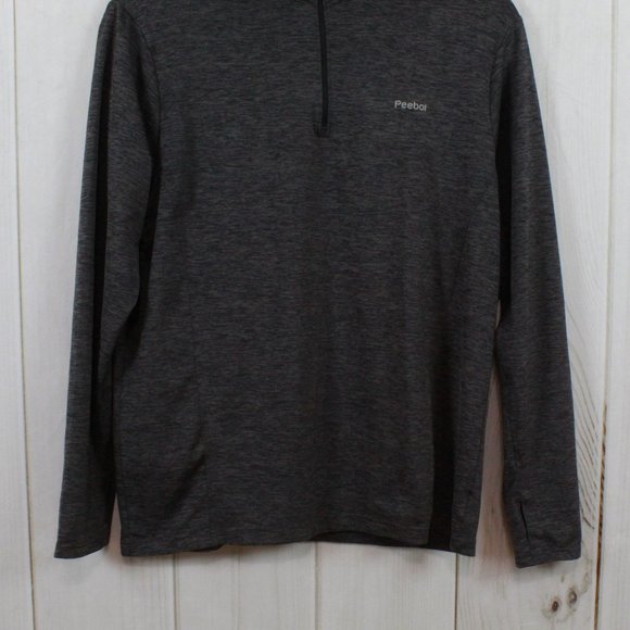 Reebok Gray Quarter Zip Mock Neck Long Sleeve Thumb Hole Pullover Shirt Size L - Picture 3 of 10
